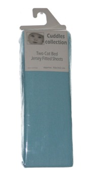 CC70142 Aqua blue Two Cot Bed Jersey Fitted Sheets