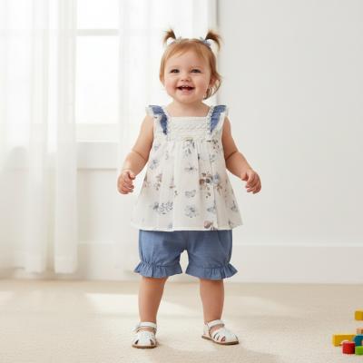 BJ2202B  Blue Botanical Shorts Set  (3-24 months)