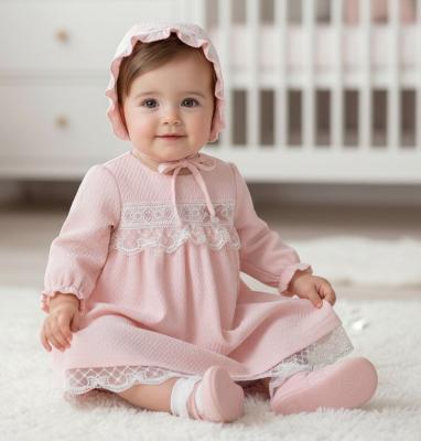BJ3278P Pink "Lace and Bow" Textured Dress Set (4-18m)
