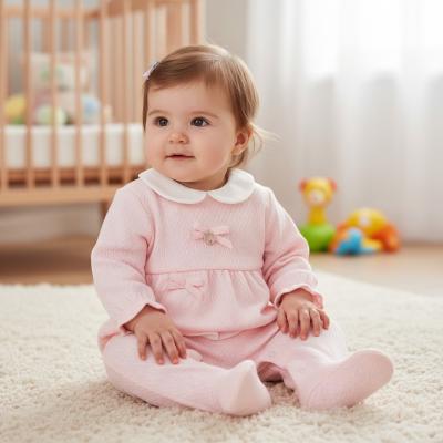 BJ3284 Pink "Bow" Textured All In One (0-9 months)