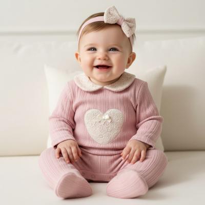 BK24120DP  Pink Lace Heart All In One  (3 -9 months)