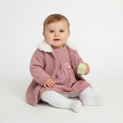BO8037DP Knitted Longline Double Cardigan and dress (0-9 months)