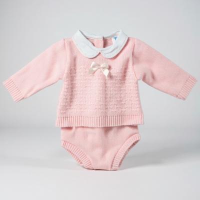 BOMC7013-P Pink Knitted "Bow" Jam Pant Set (0-9 months)