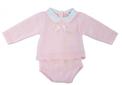 Bee Bo MC7013 5029711151592 BOMC7013-P Pink Knitted "Bow" Jam Pant Set (0-9 months)