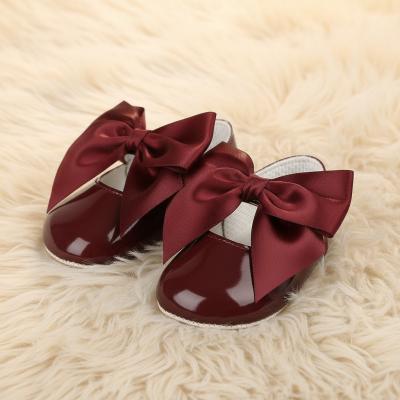 BP025-BU Burgundy Patent "Bow" Soft Sole Shoe (0-3)