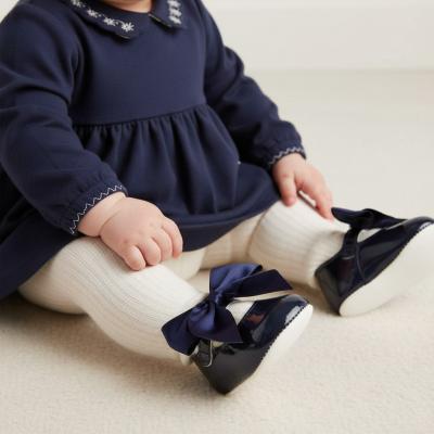 BP025-N Navy Patent "Bow" Soft Sole Shoe (0-3)