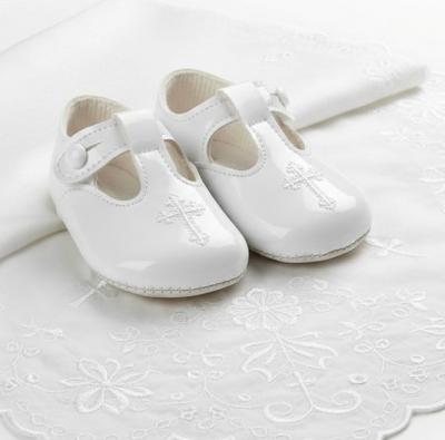 BP044WP  Christening White Patent Shoe With Cross  (2 ONLY)