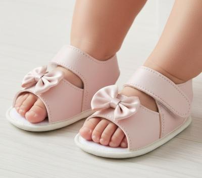 BP053-DP  Dusky Pink "Bow" Soft Sole Sandal  (0-2)