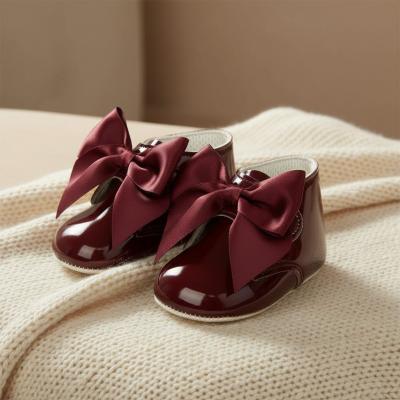 BP073-BU  Burgundy Patent "Bow" Soft Sole Boot  (0-3)