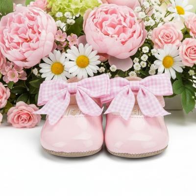 BP076PP Pink Patent "Gingham Bow" Soft Sole Shoe (0-3)
