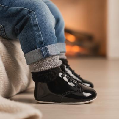 BP627-BP Black Patent Pre-Walker Boots with Fur Collar (0-3)