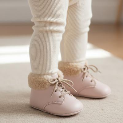 BP627-DP Dusky Pink Pre-Walker Boots with Fur Collar (0-3)