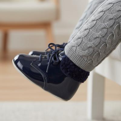 BP627-N Navy Patent Pre-Walker Boots with Fur Collar (0-3)