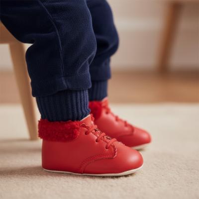 BP627-RM Red Matt Pre-Walker Boots with Fur Collar (0-3)