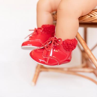 BP627RP  Red Patent Pre-Walker Boots with Fur Collar  (0-3)