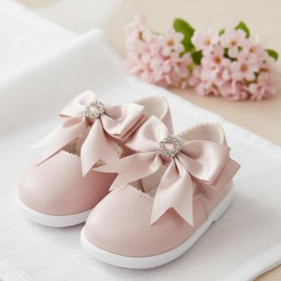 BPH035-DP Dusky Pink Bow & Diamante First Walker Shoe (2-6)