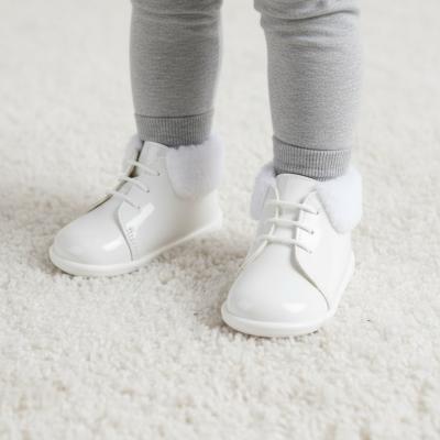 BPH515-WP  White Patent First Walker Boots with Fur Collar  (2-4)