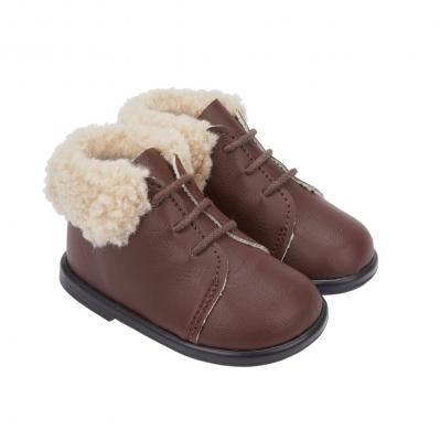 BPH515Br Brown First Walker Boots with Fur Collar (2-6)