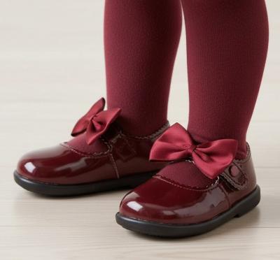 BPH650-Bu Burgundy Patent "Bow" First Walker Shoes (2-6)