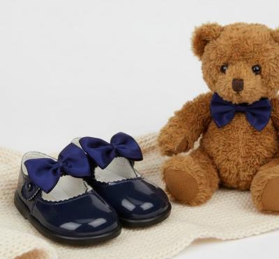 BPH650-N  Navy Patent "Bow" First Walker Shoes  (2-6)