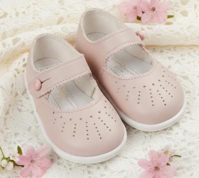 BPH652-DP  Dusky Pink Punch Hole Detail First Walker Shoes  (2-6)