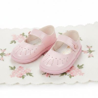 BPH652PP  Pink Patent Punch Hole Detail First Walker Shoes  (2-6)