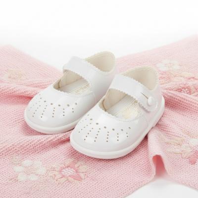 BPH652WP  White Patent Punch Hole Detail First Walker Shoes  (2-6)