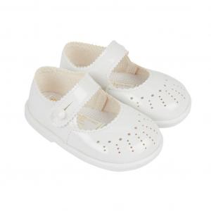 BPH652WP  White Patent Punch Hole Detail First Walker Shoes  (2-6)