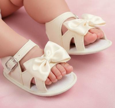 BPS050-Cr  Cream Bow Soft Sole Sandal  (0-3)
