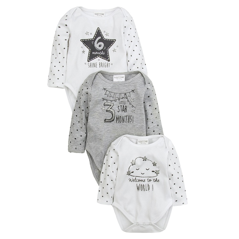 Baby Town 17C236/3 55055442183342 BT17C236 Milestone bodysuits ( Newborn - 6 months)