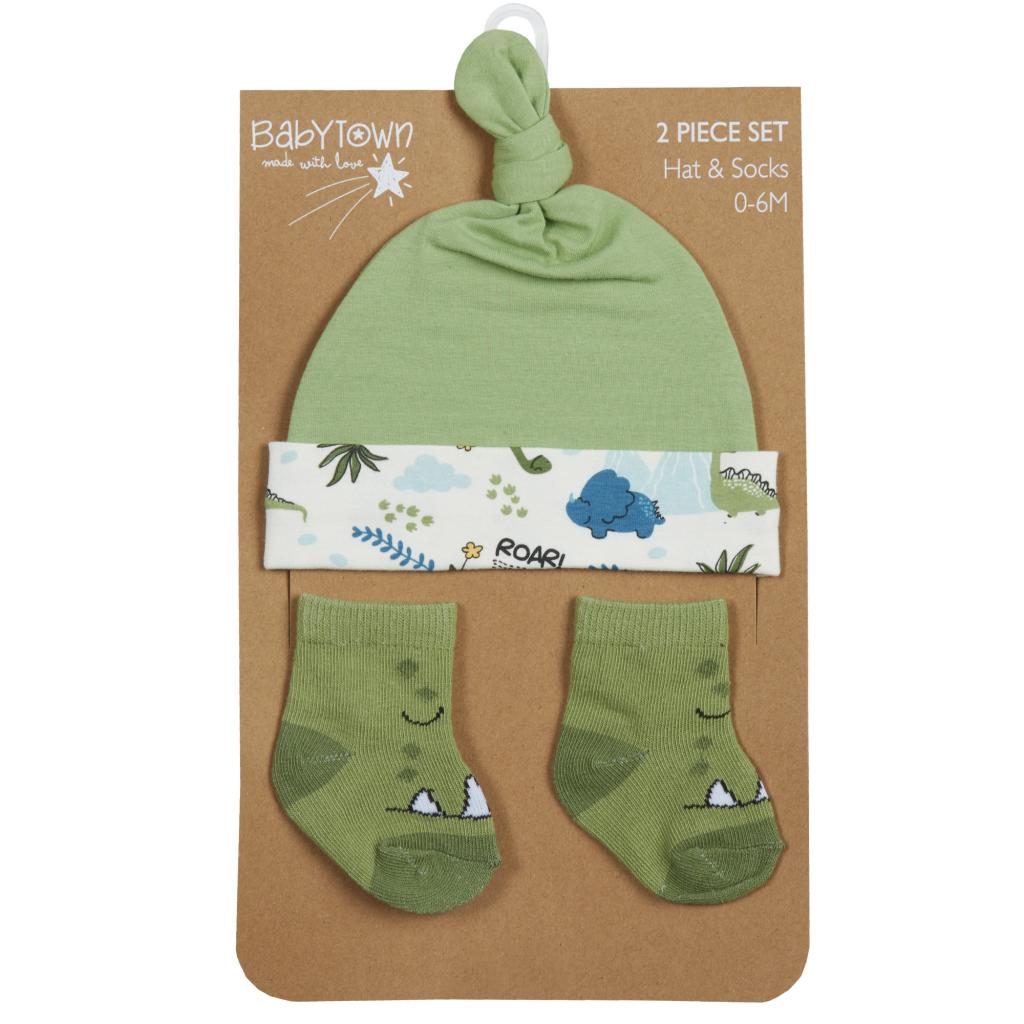 Baby Town 19C220 5056188227482 BT19C220 "Dinosaur" Hat and Sock Set (0-6 months)