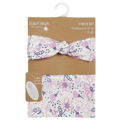 Baby Town 19C222 5056188227468 BT19C222P "Flowers" Wrap and Headband Set (0-6 months)