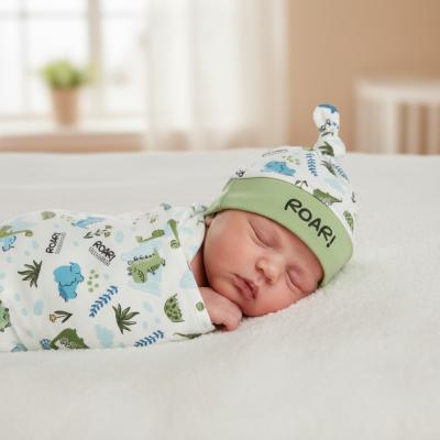 BT19C223-G  "Dinosaur" Swaddle Wrap and Hat Set  (0-6 months)