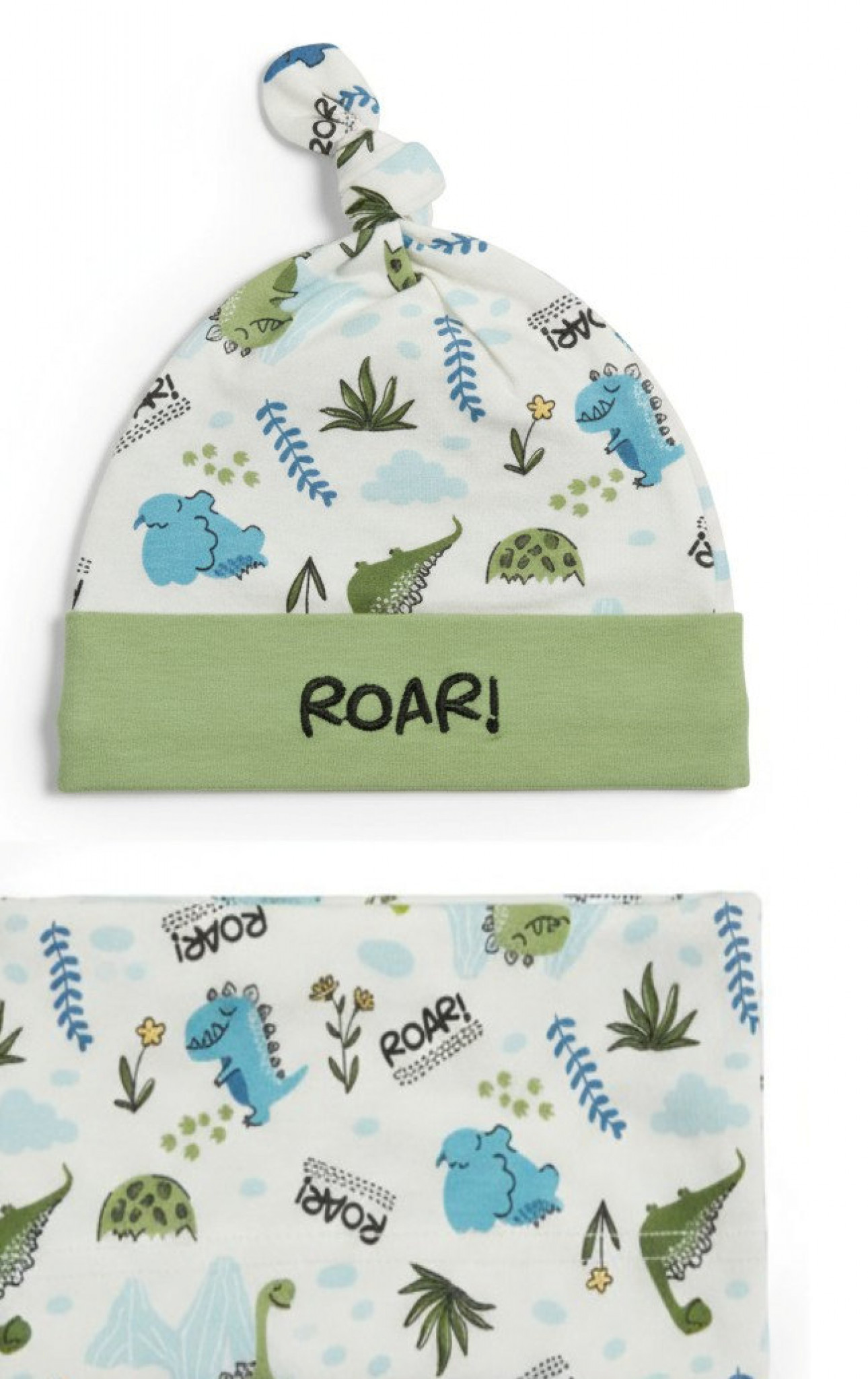 Baby Town 19C223 5056188227451 BT19C223G "Dinosaur" Swaddle Wrap and Hat Set (0-6 months)