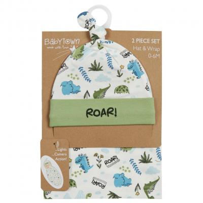 Baby Town 19C223 5056188227451 BT19C223G "Dinosaur" Swaddle Wrap and Hat Set (0-6 months)