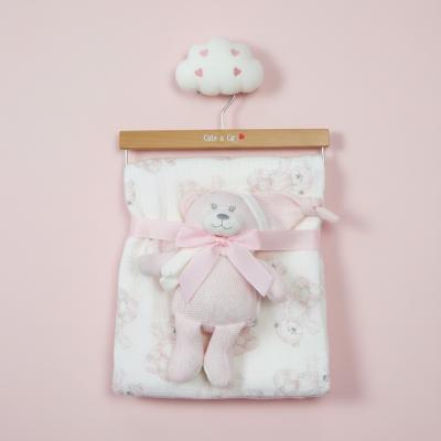 CC112-3000P Pink Muslin Fabric Blanket & Teddy
