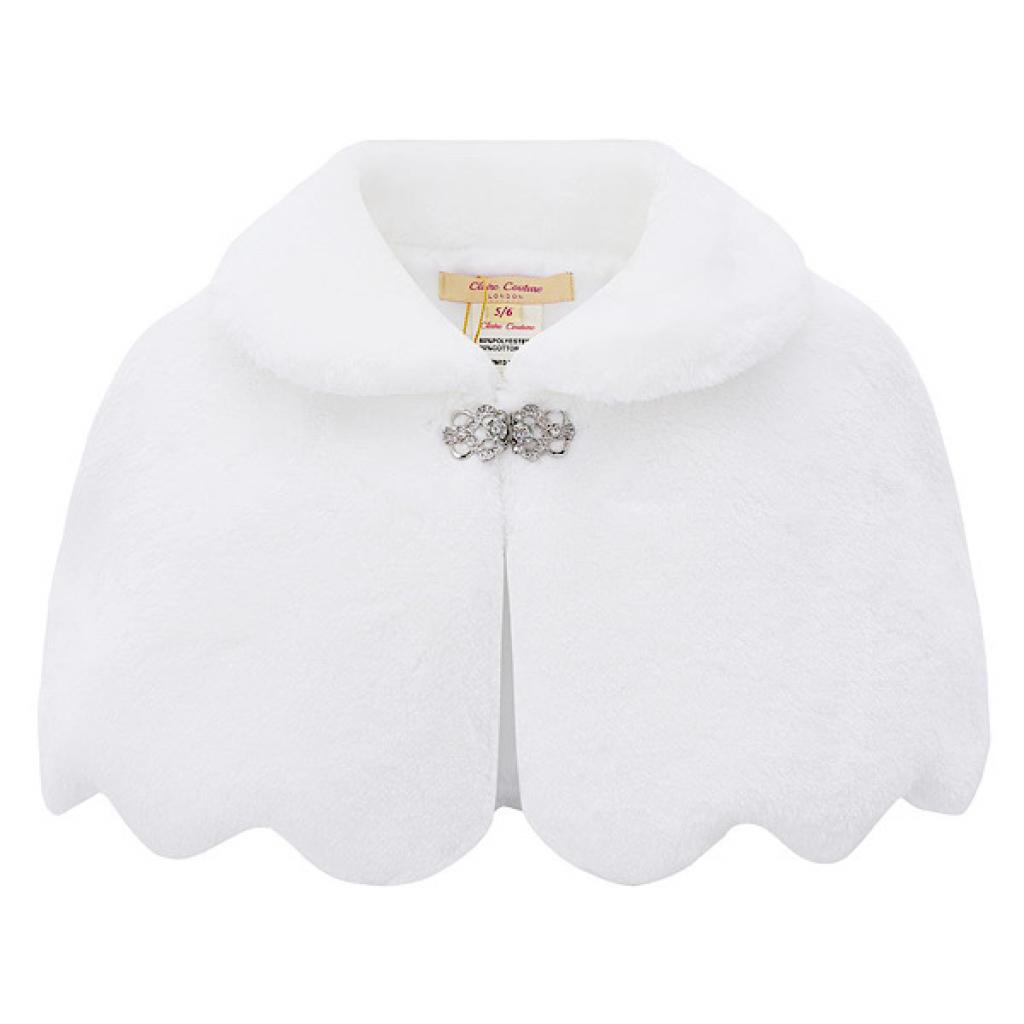 Claire Couture CC906WHITE * CC906W White Cape with Diamante Clasp (0-24 months)