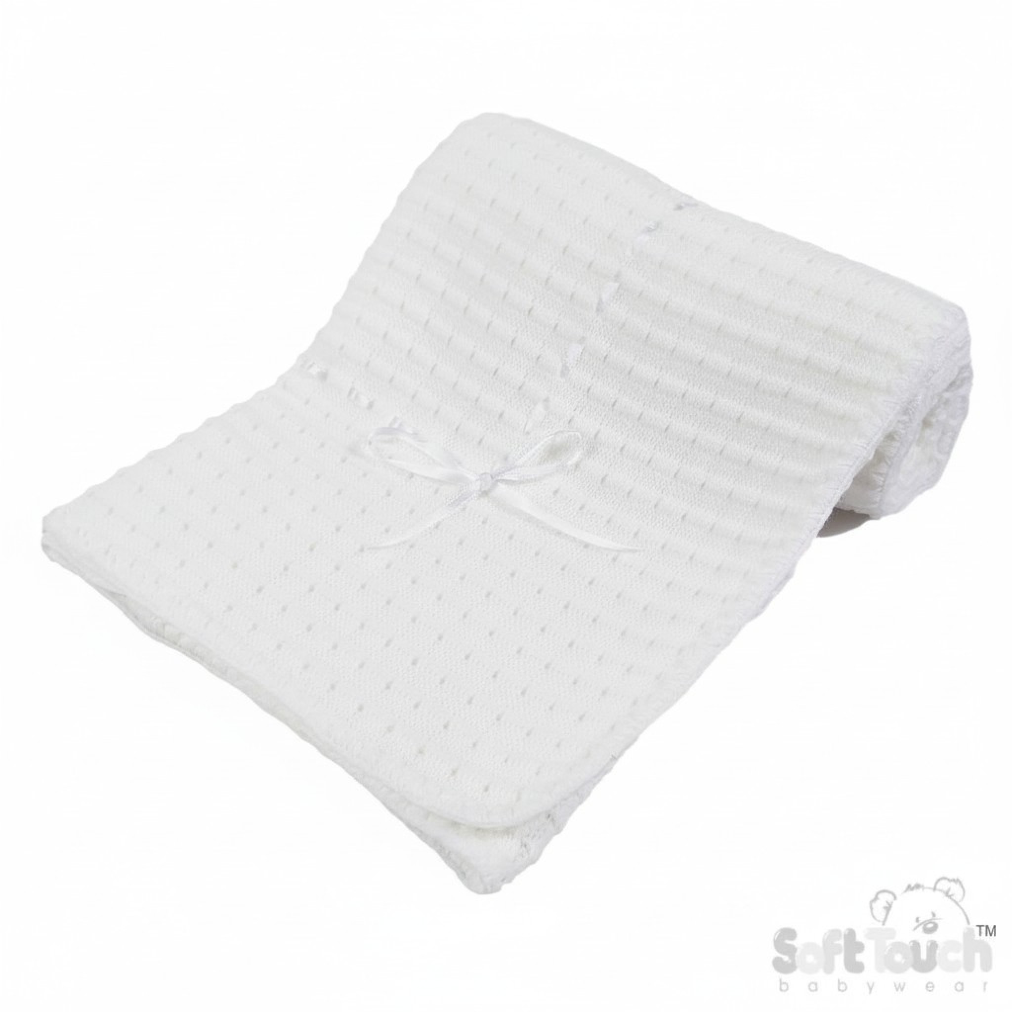 Soft Touch 4SH12-W * EASH12-W White Waffle Shawl with Ribbon