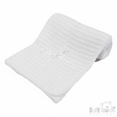 EASH12-W White Waffle Shawl with Ribbon