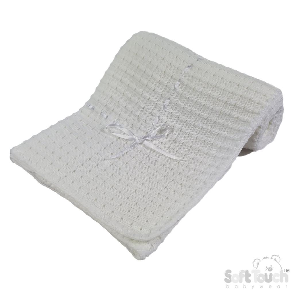 Soft Touch 4SH12-W * EASH12-W  White Waffle Shawl with Ribbon