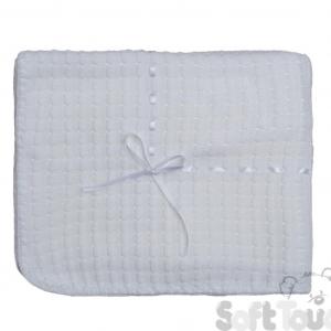 Soft Touch 4SH12-W * EASH12-W  White Waffle Shawl with Ribbon