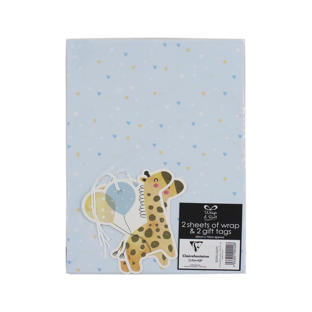 Eurowrap ClaireFontaine 30393-2S2TC 5033601102038 EU30393-2S2TC Giraffe Wrapping Paper and Tags - 2 Sheets