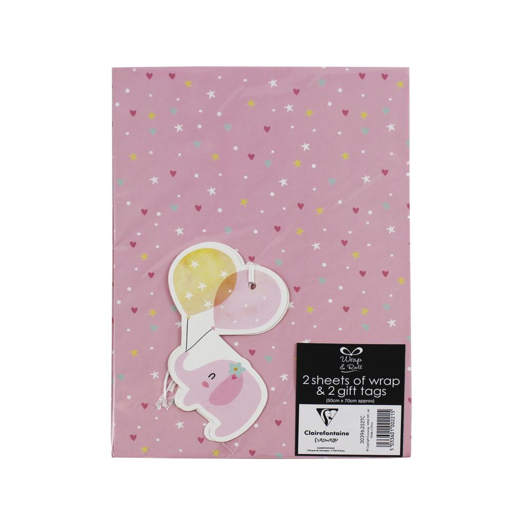 Eurowrap ClaireFontaine 30396-2S2TC 5033601102045 EU30396-2S2TC Elephant Wrapping Paper and Tags - 2 Sheets