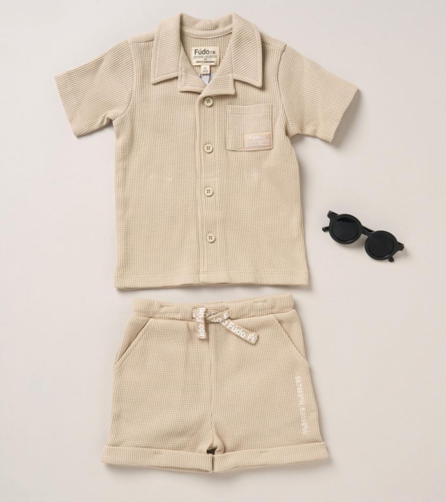 Fudo F09061 INF * FDF09370B Waffle Shorts Set with Sunglasses (9-24 months)