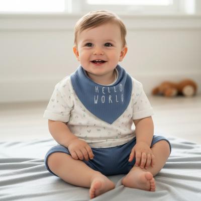 HGD07186-B  Organic "Hello World" Ribbed Shorts Set  (0-12 months)