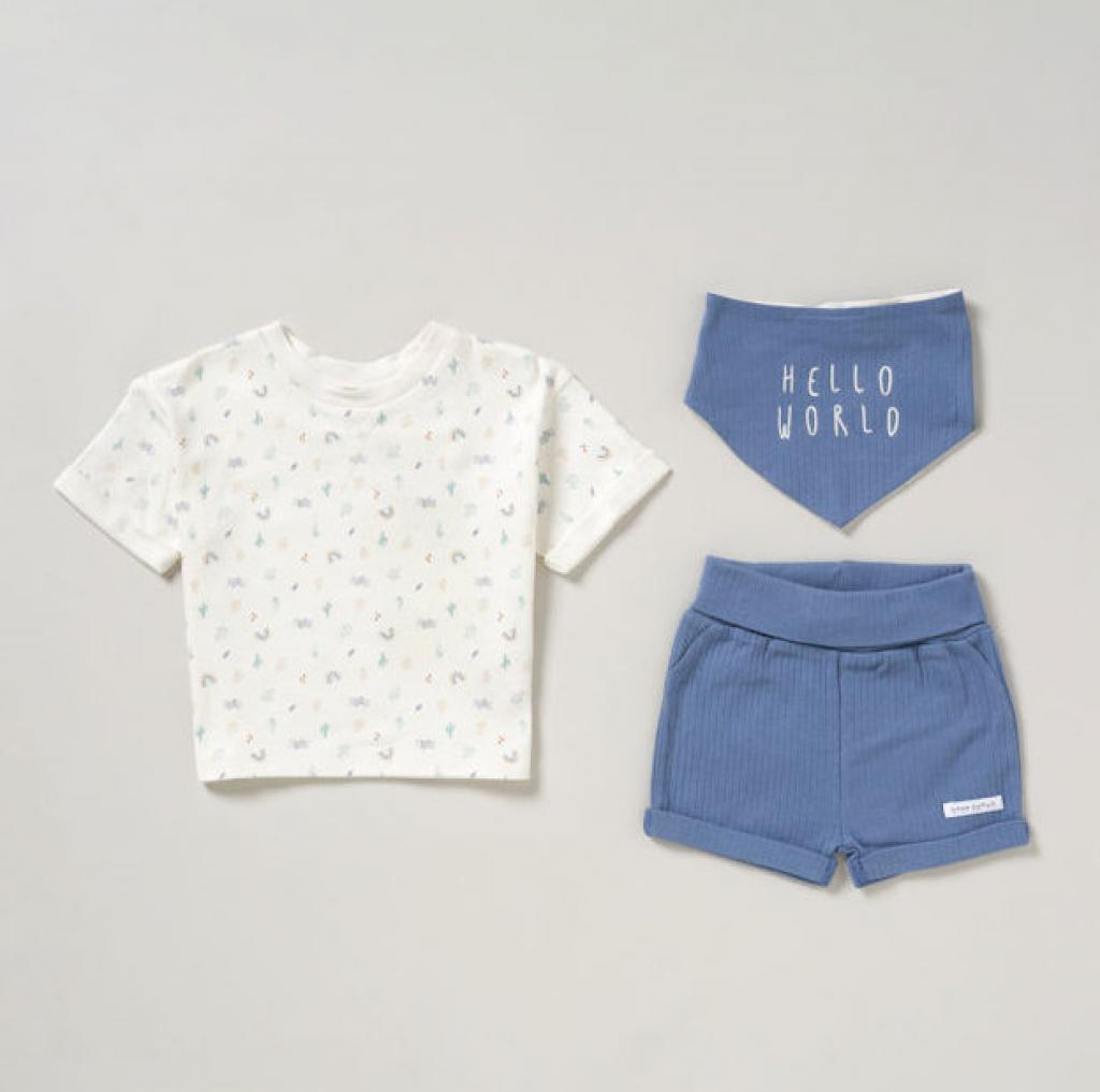 HOME GROWN BABY (organic) D07186 5056623275801 HGD07186 Organic "Hello World" Ribbed Shorts Set (0-12 months)