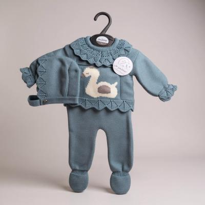JF10-1206ASG  Sage Green "Swan" Knitted 3 Piece Set  (3-9m)