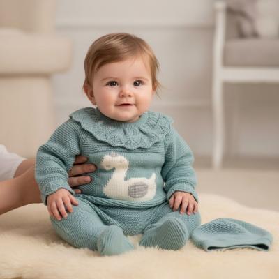 JF10-1206SG  Sage Green "Swan" Knitted 3 Piece Set  (3-9m)