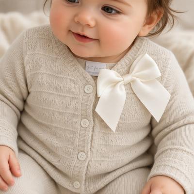JF10-3001T Taupe Bow Cotton Cardigan (0-9 months)