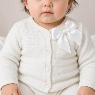 JF10-3001W White Bow Cotton Cardigan (0-9 months)
